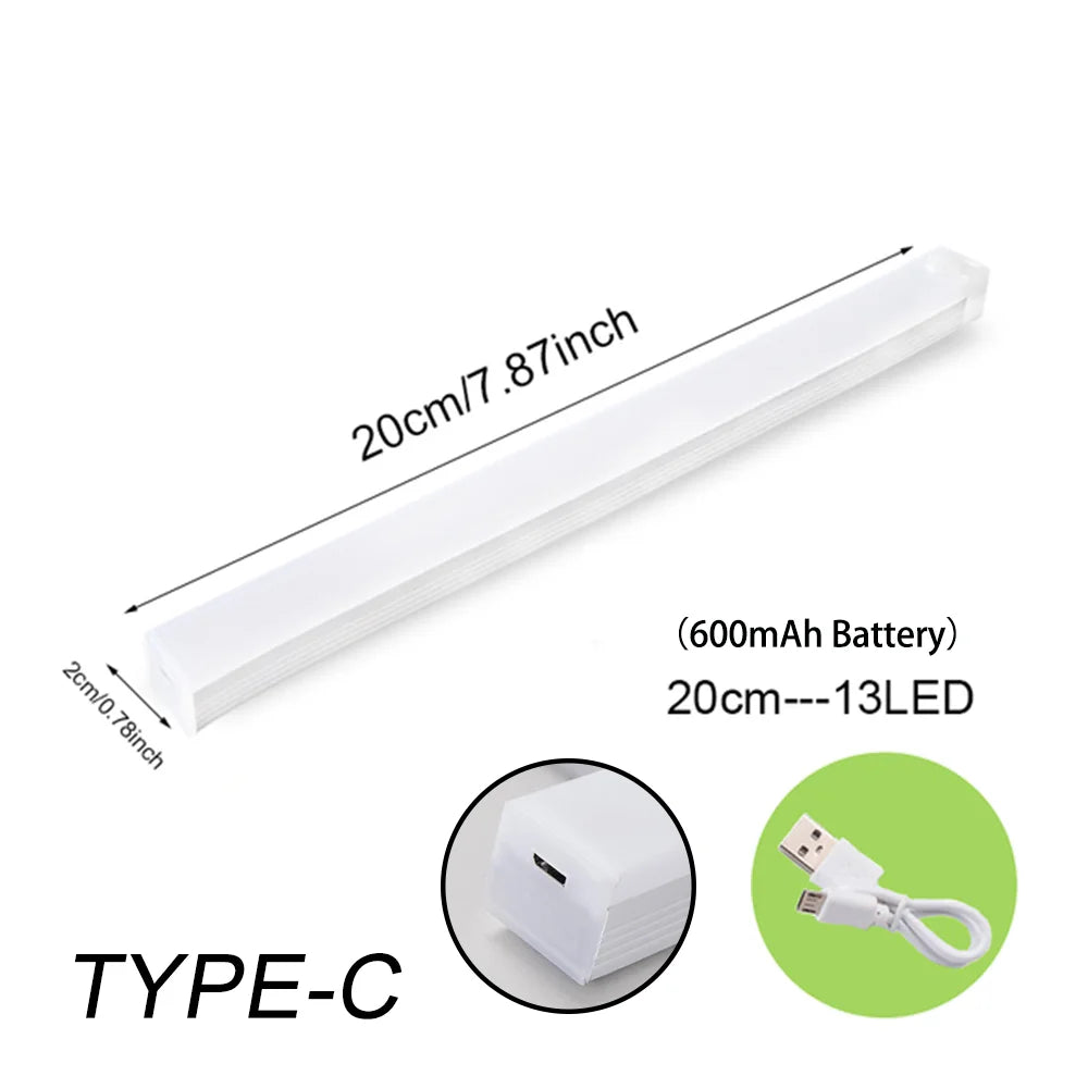 Luz noturna LED sem fio com sensor de movimento, tipo C, recarregável, para armário, guarda-roupa, escada, luz de fundo para cozinha LED