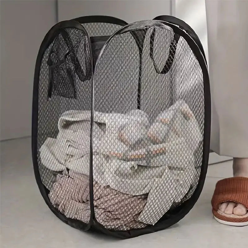 Cesto de roupa dobrável de malha, cesto de roupa suja, cesto dobrável para guardar roupa suja, cesto de armazenamento de grande capacidade