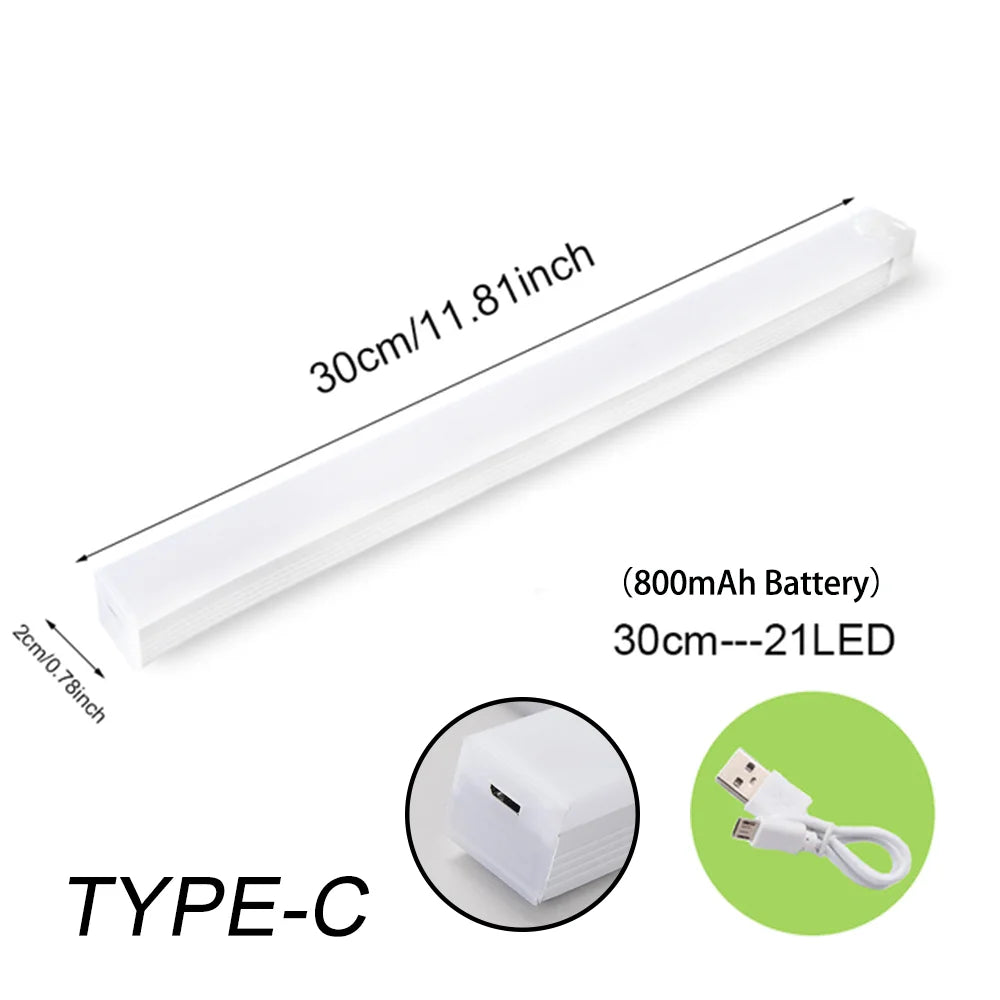 Luz noturna LED sem fio com sensor de movimento, tipo C, recarregável, para armário, guarda-roupa, escada, luz de fundo para cozinha LED