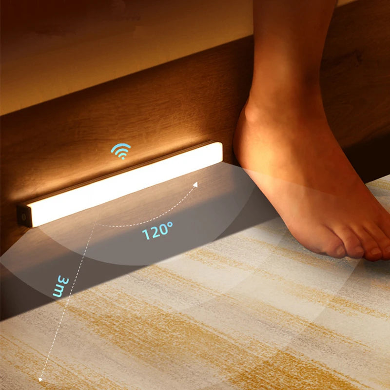 Luz noturna LED sem fio com sensor de movimento, tipo C, recarregável, para armário, guarda-roupa, escada, luz de fundo para cozinha LED