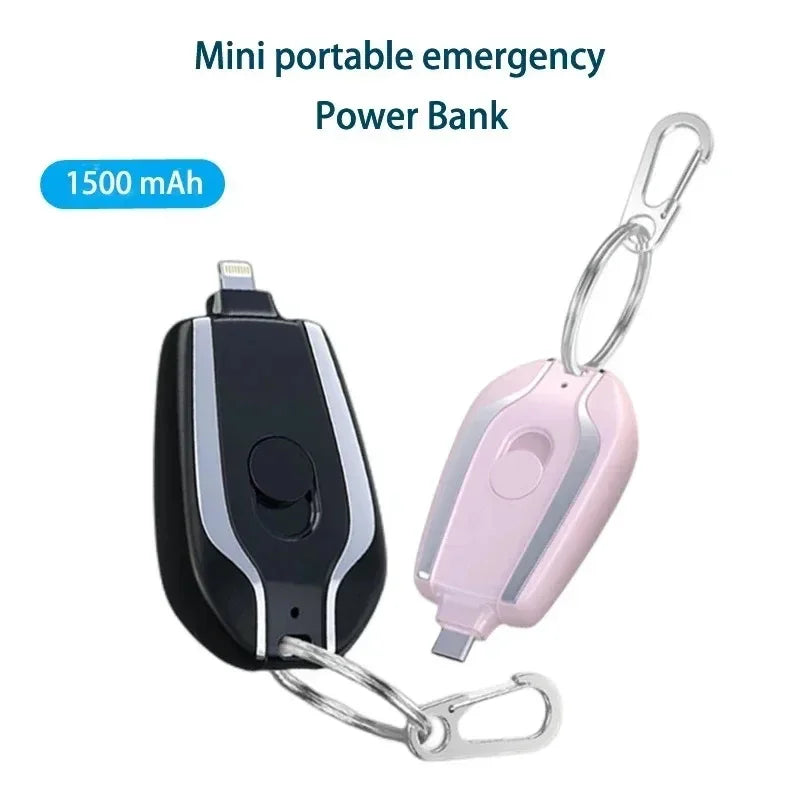 Mini Power Bank, chaveiro para celular, bateria externa portátil de emergência para Android e iPhone, pequeno Power Bank, 1500 mAh