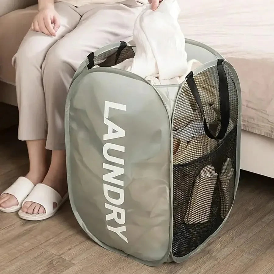 Cesto de roupa dobrável de malha, cesto de roupa suja, cesto dobrável para guardar roupa suja, cesto de armazenamento de grande capacidade