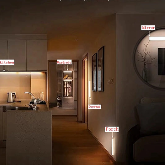 Luz noturna LED sem fio com sensor de movimento, tipo C, recarregável, para armário, guarda-roupa, escada, luz de fundo para cozinha LED