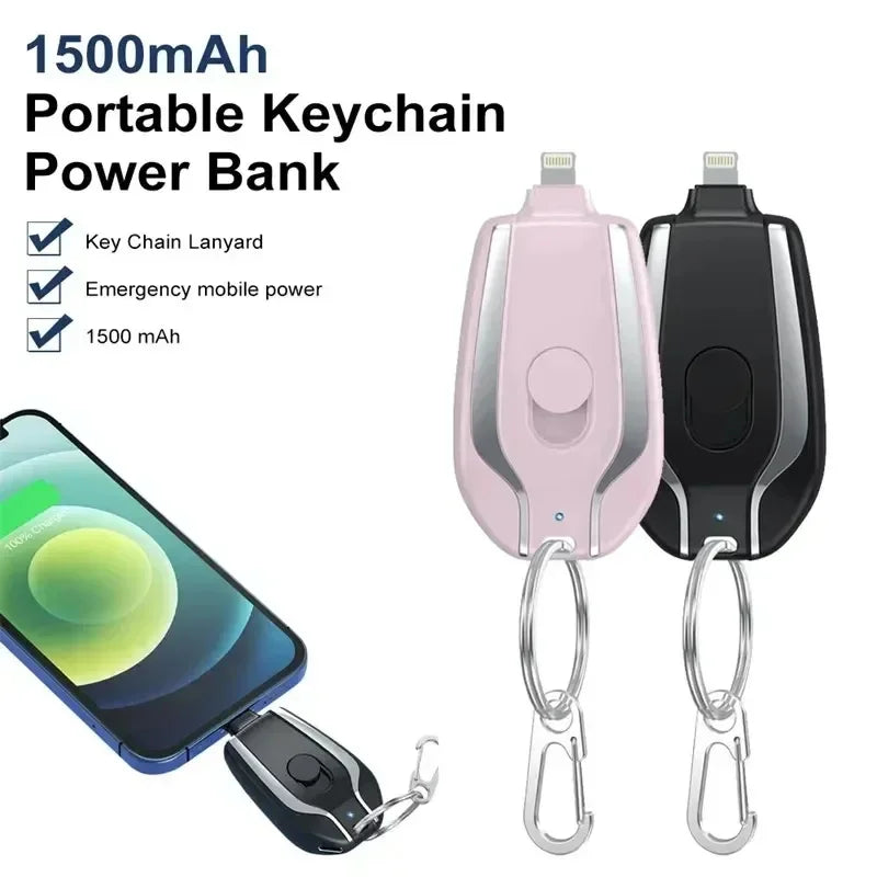 Mini Power Bank, chaveiro para celular, bateria externa portátil de emergência para Android e iPhone, pequeno Power Bank, 1500 mAh
